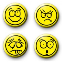 Set of 4 Cool Yellow Smiley Face Badges