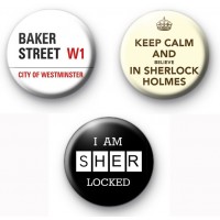 Set of 3 Sherlock Holmes Button Badges