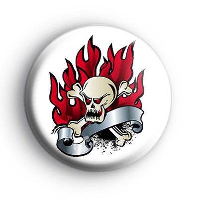 Retro Skull Flames Badge medium