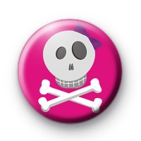 Girly Pink Skull and Crossbones Badge