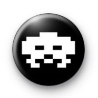 Retro Space Invader White badges