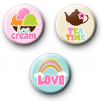 Set of 3 Summer Time Button Badges