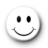 White Smiley Face button badge : Kool Badges