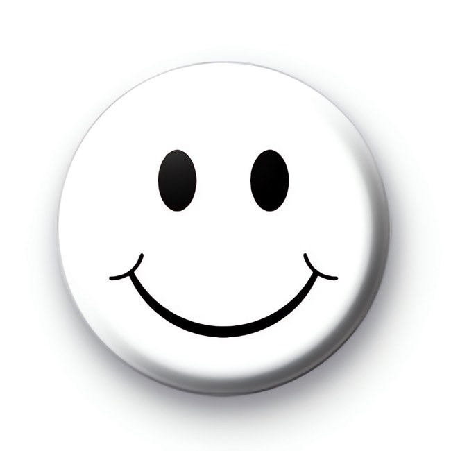 White Smiley Face button badge