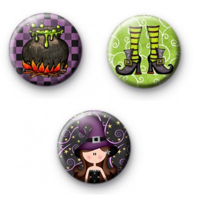 Set of 3 Spooky Witch Button Badges