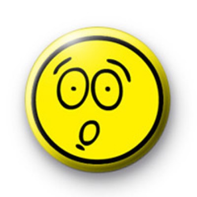 Shocked yellow smiley face badge